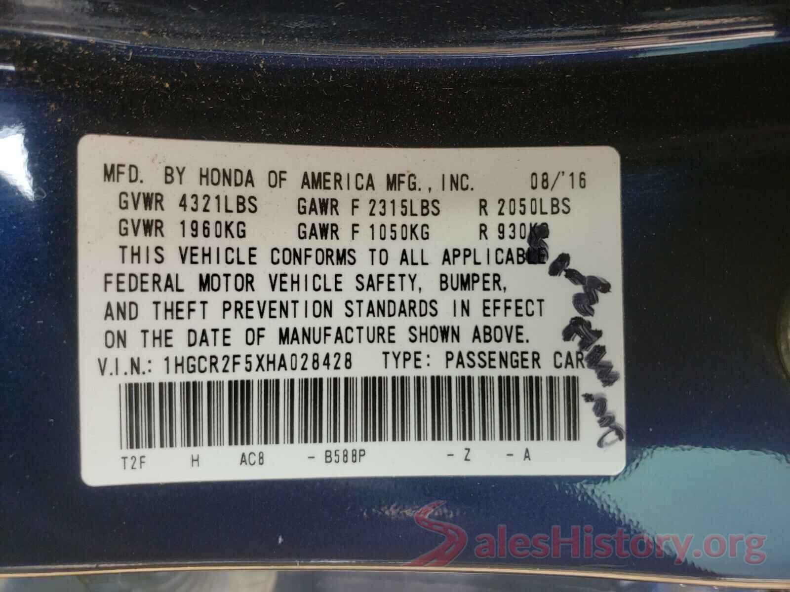 1HGCR2F5XHA028428 2017 HONDA ACCORD