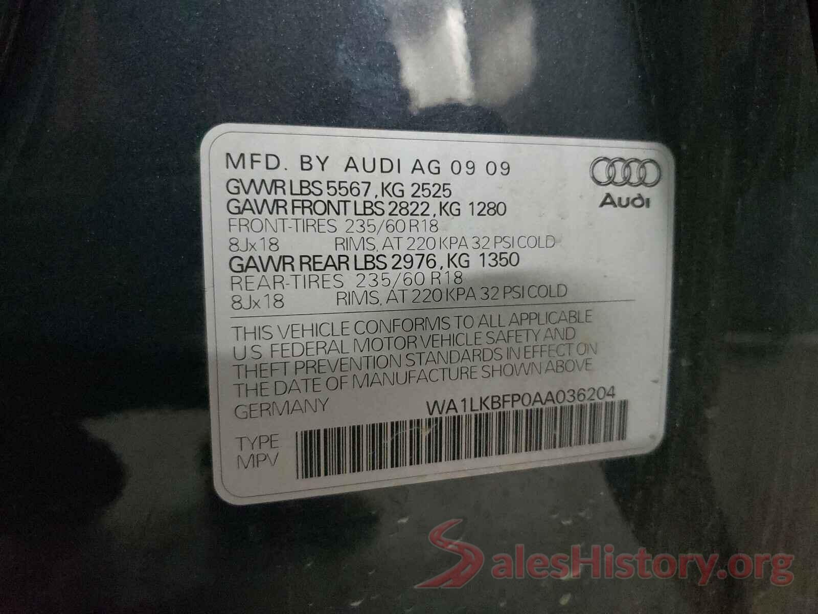 1FA6P8AM0H5213864 2010 AUDI Q5