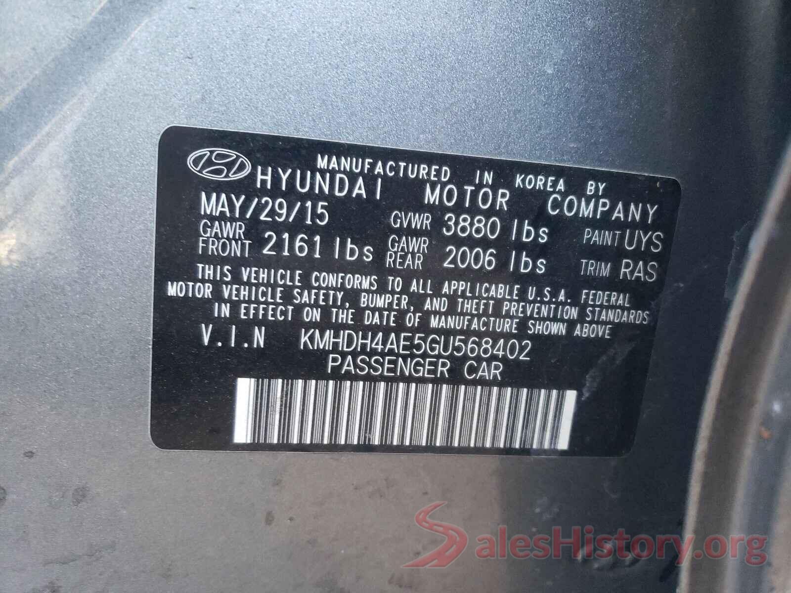 KMHDH4AE5GU568402 2016 HYUNDAI ELANTRA