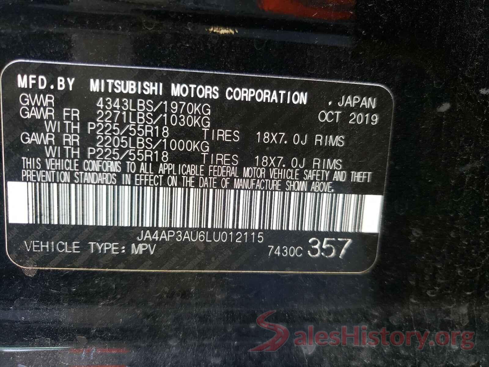 JA4AP3AU6LU012115 2020 MITSUBISHI OUTLANDER