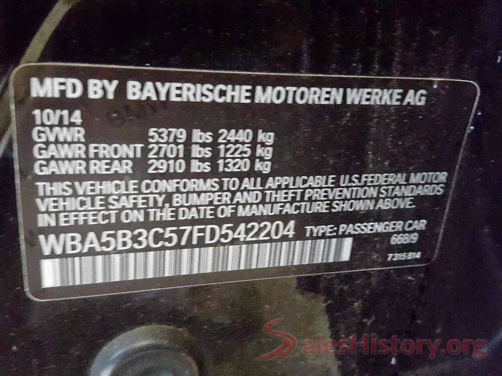 SALGS2SV9KA523701 2015 BMW 5 SERIES