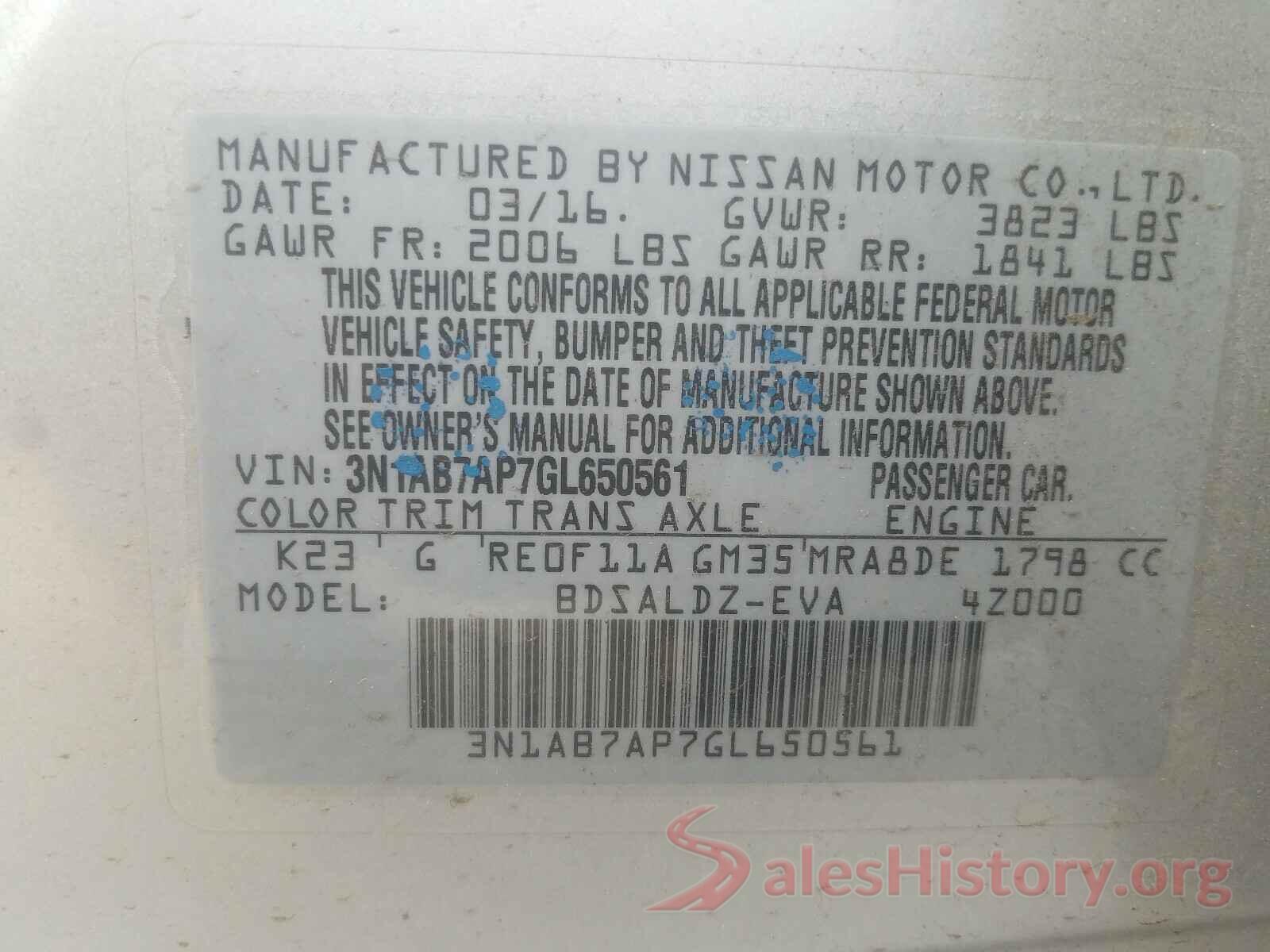 3N1AB7AP7GL650561 2016 NISSAN SENTRA