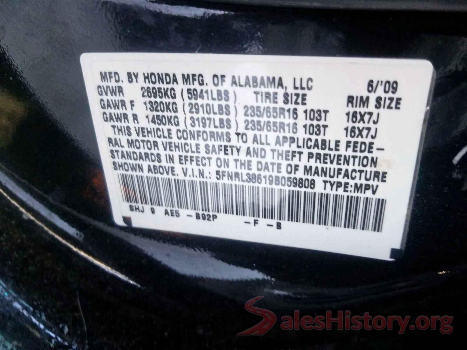 1N4AA6AP5JC373847 2009 HONDA ODYSSEY