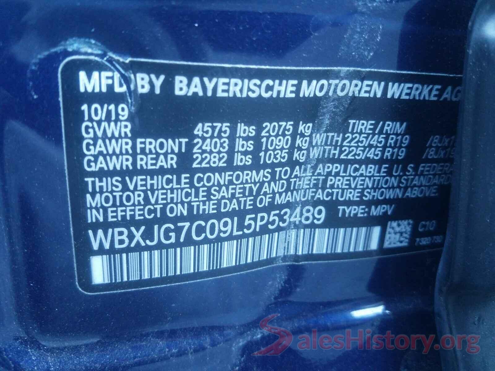 WBXJG7C09L5P53489 2020 BMW X1