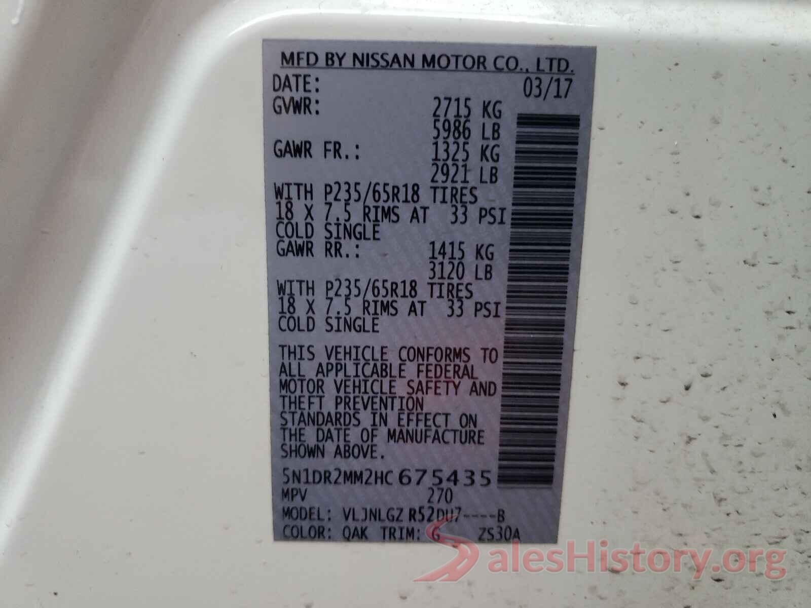 5N1DR2MM2HC675435 2017 NISSAN PATHFINDER