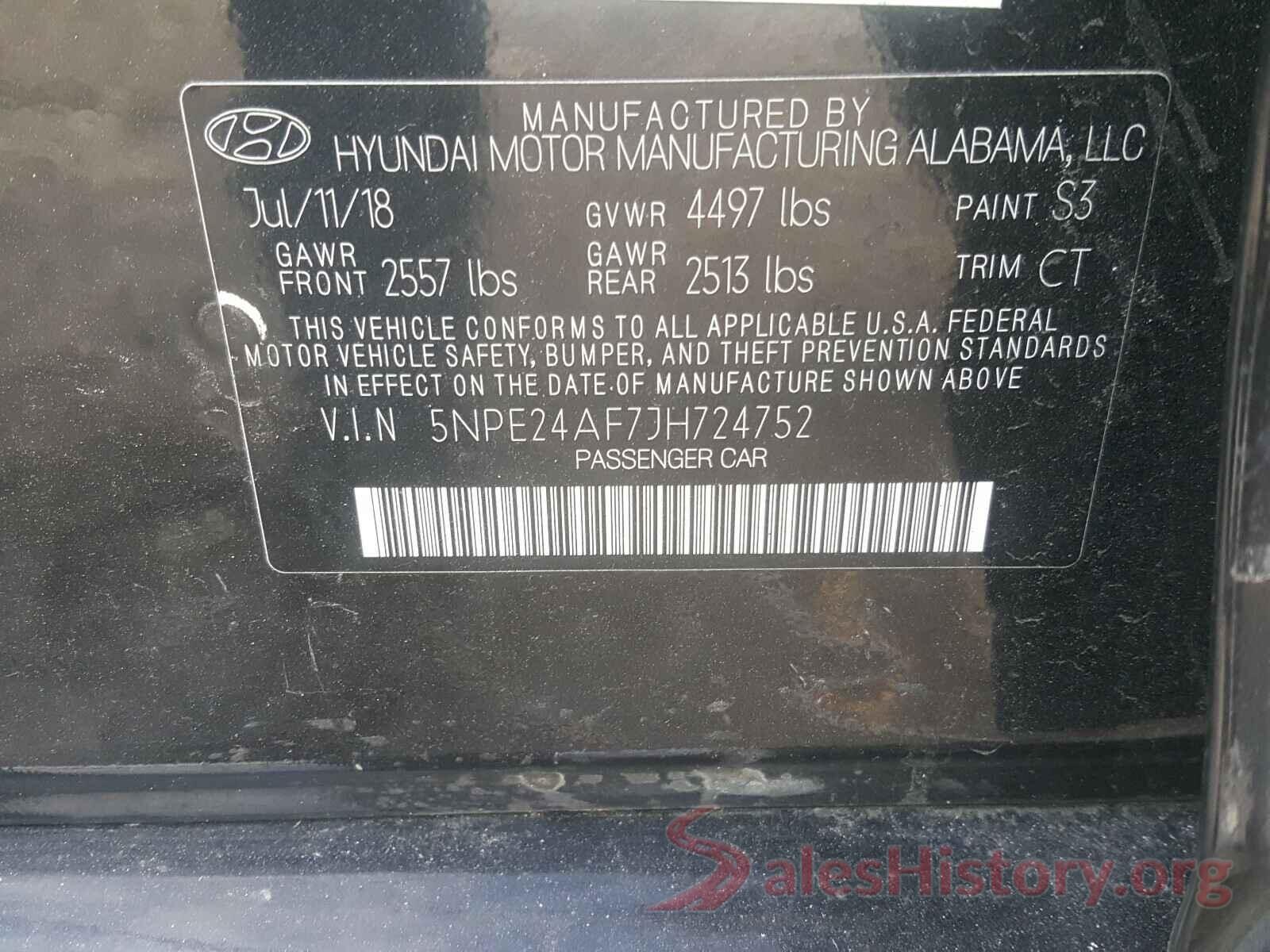 5NPE24AF7JH724752 2018 HYUNDAI SONATA