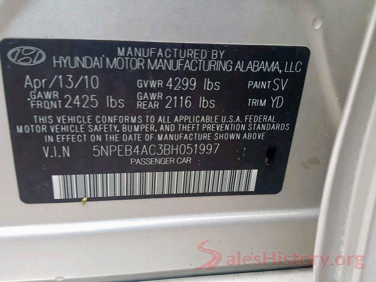 JF1VA1C65J9828427 2011 HYUNDAI SONATA