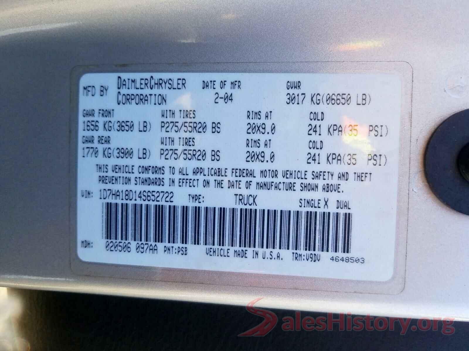 5NPE24AF9HH540567 2004 DODGE RAM 1500