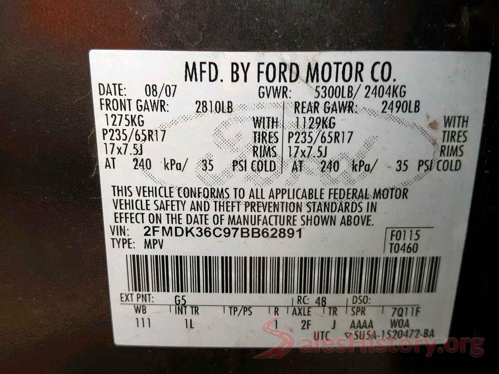 JTDKDTB30J1617559 2007 FORD EDGE SE