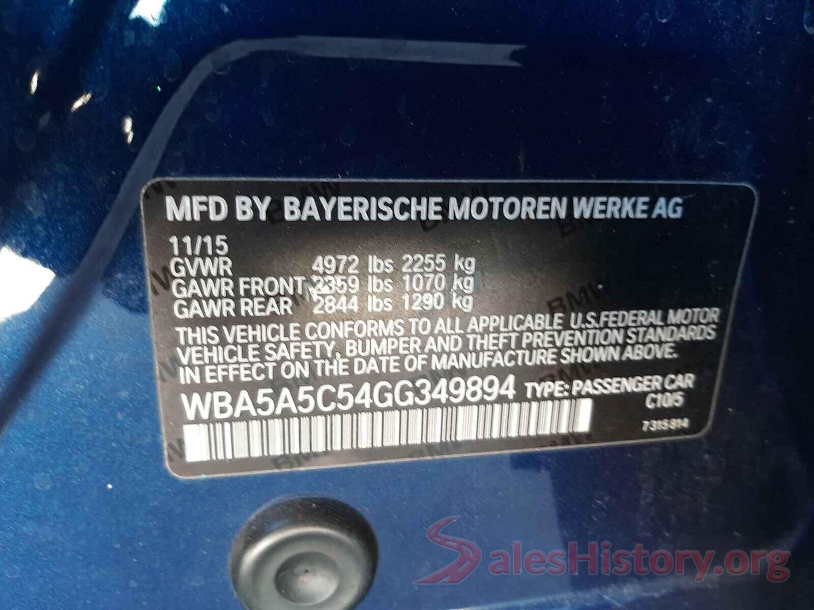 WBA5A5C54GG349894 2016 BMW 5 SERIES