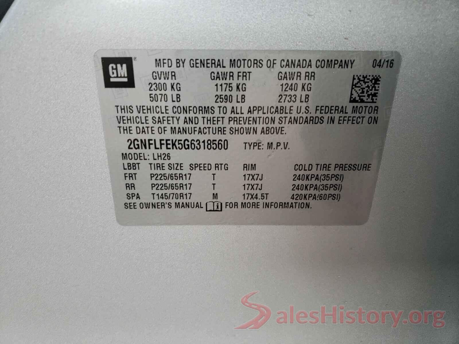 2GNFLFEK5G6318560 2016 CHEVROLET EQUINOX