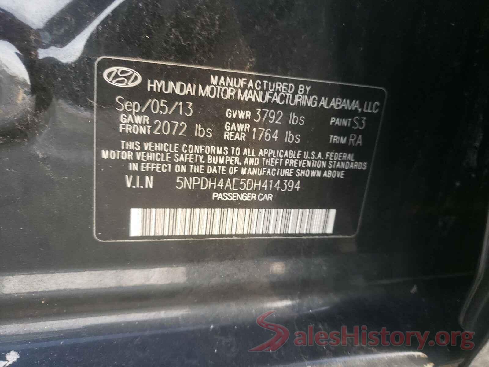 5YFBURHE5GP567922 2013 HYUNDAI ELANTRA