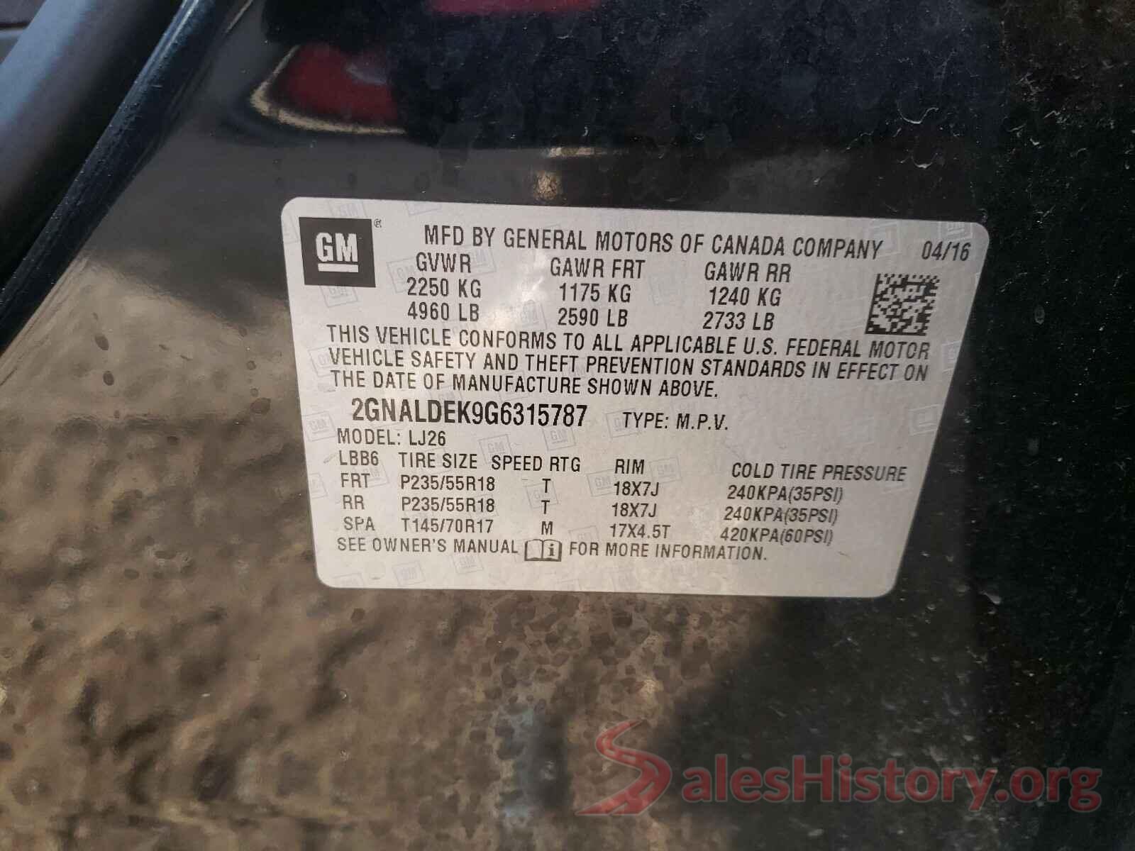 2GNALDEK9G6315787 2016 CHEVROLET EQUINOX