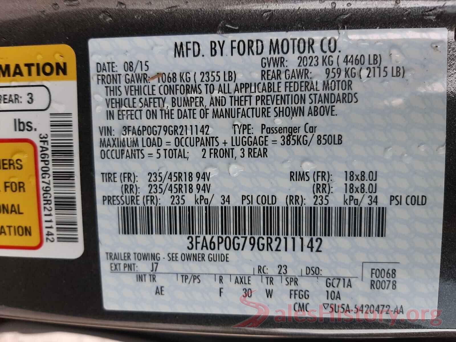 3FA6P0G79GR211142 2016 FORD FUSION