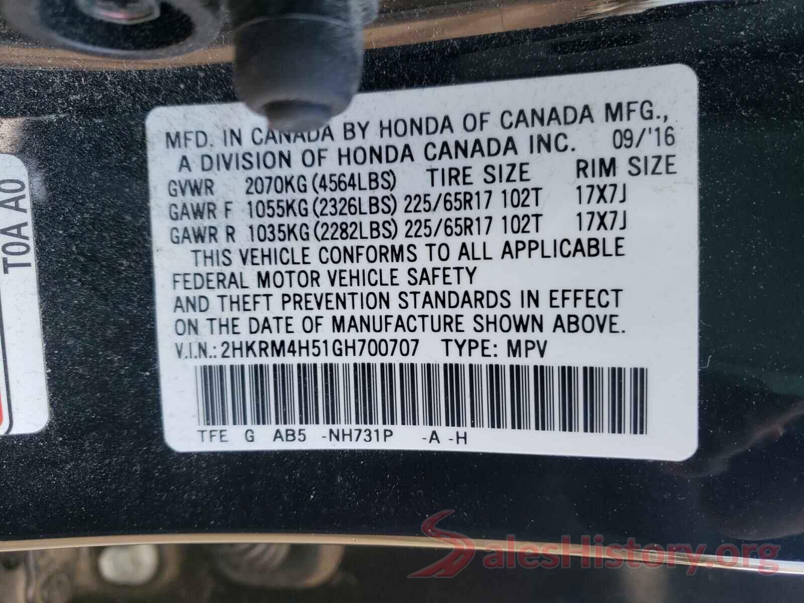 2HKRM4H51GH700707 2016 HONDA CRV