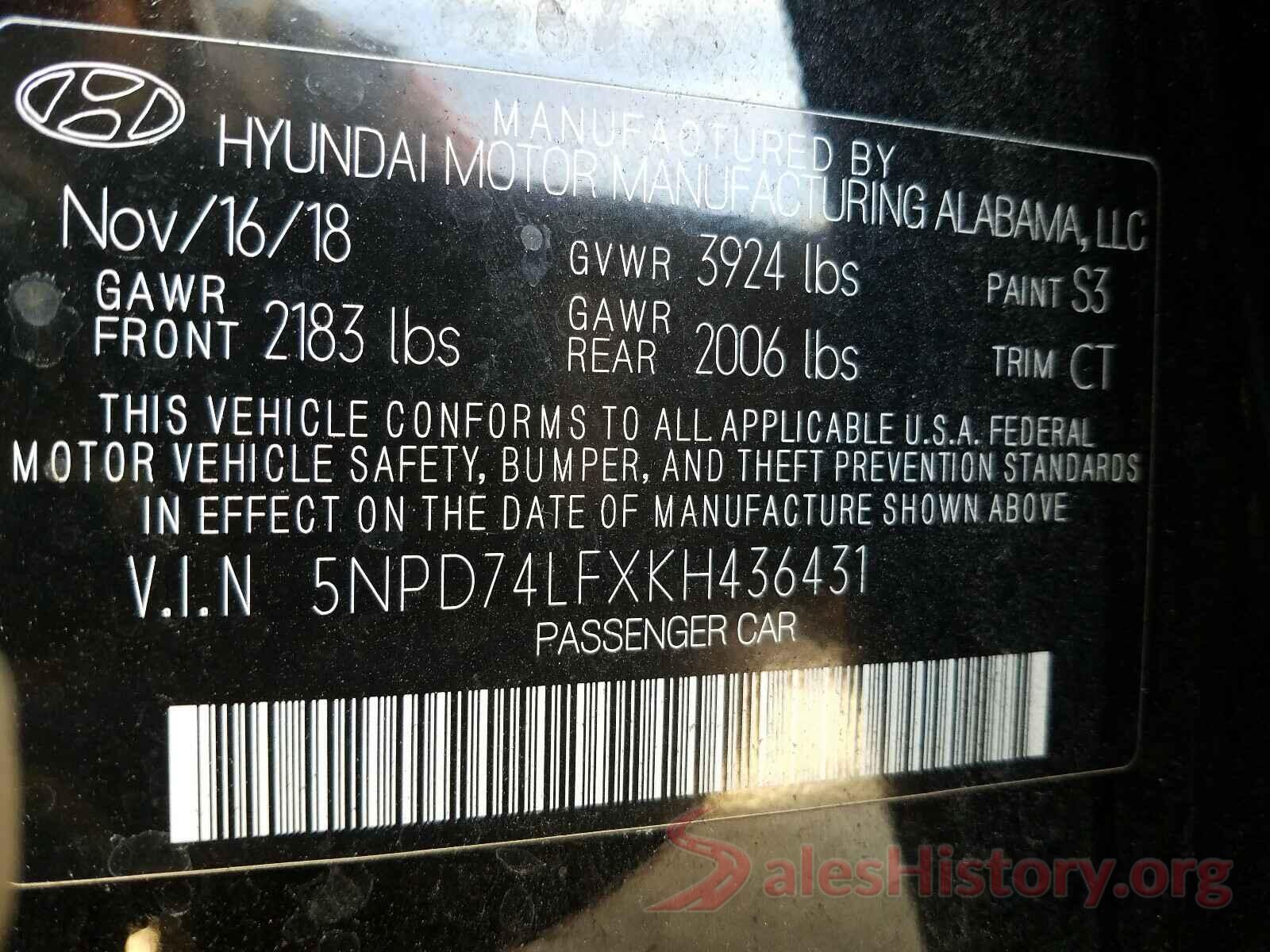 5NPD74LFXKH436431 2019 HYUNDAI ELANTRA