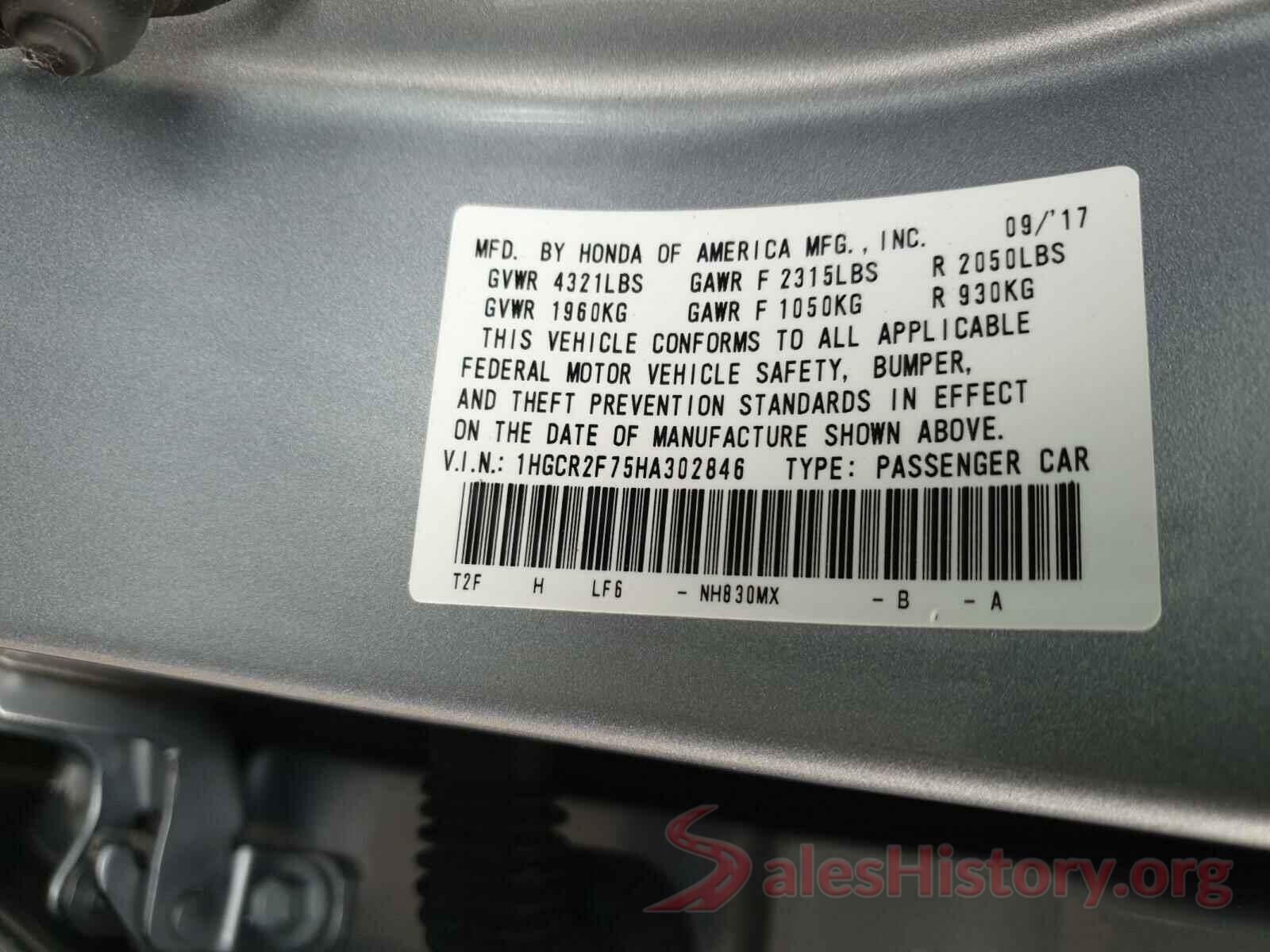 1HGCR2F75HA302846 2017 HONDA ACCORD