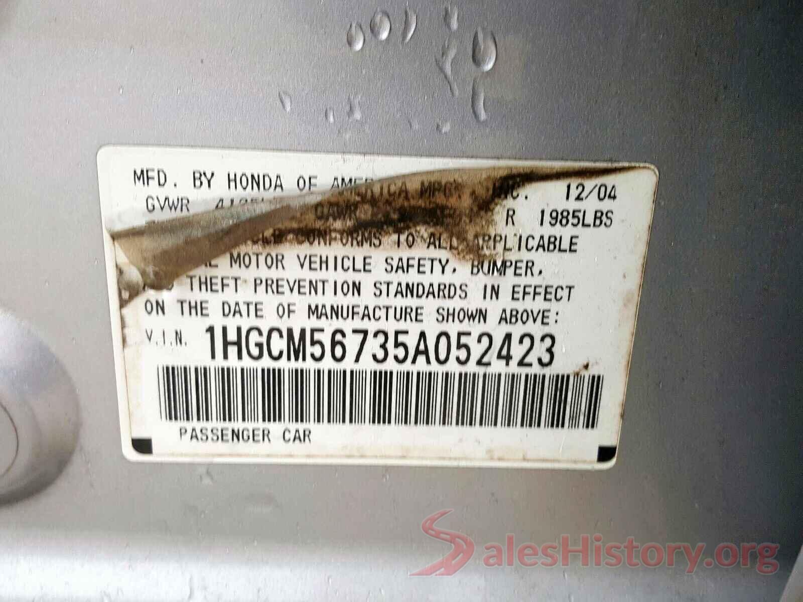 5NPEF4JA8MH080630 2005 HONDA ACCORD