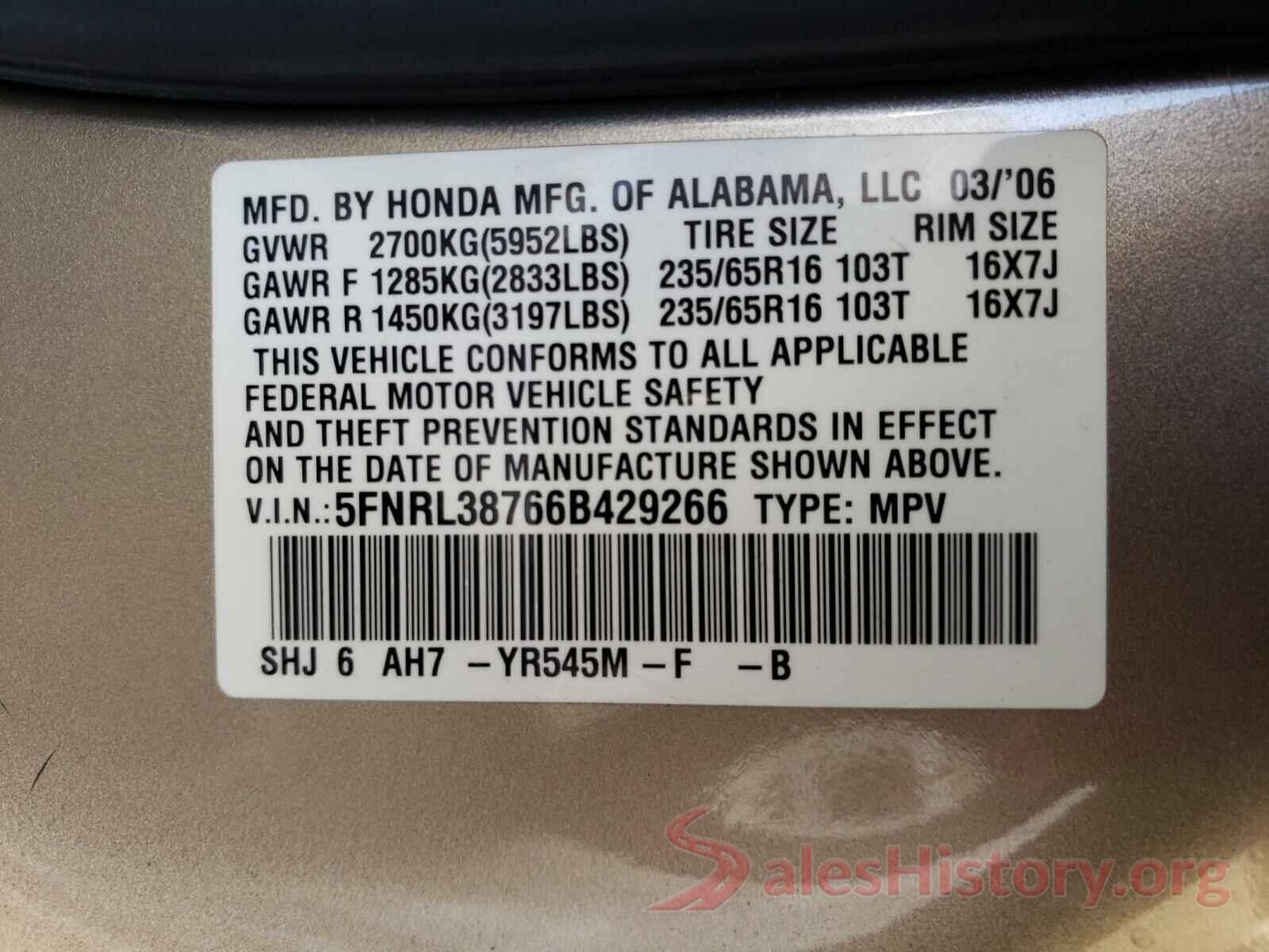 5NPD84LF8JH317823 2006 HONDA ODYSSEY