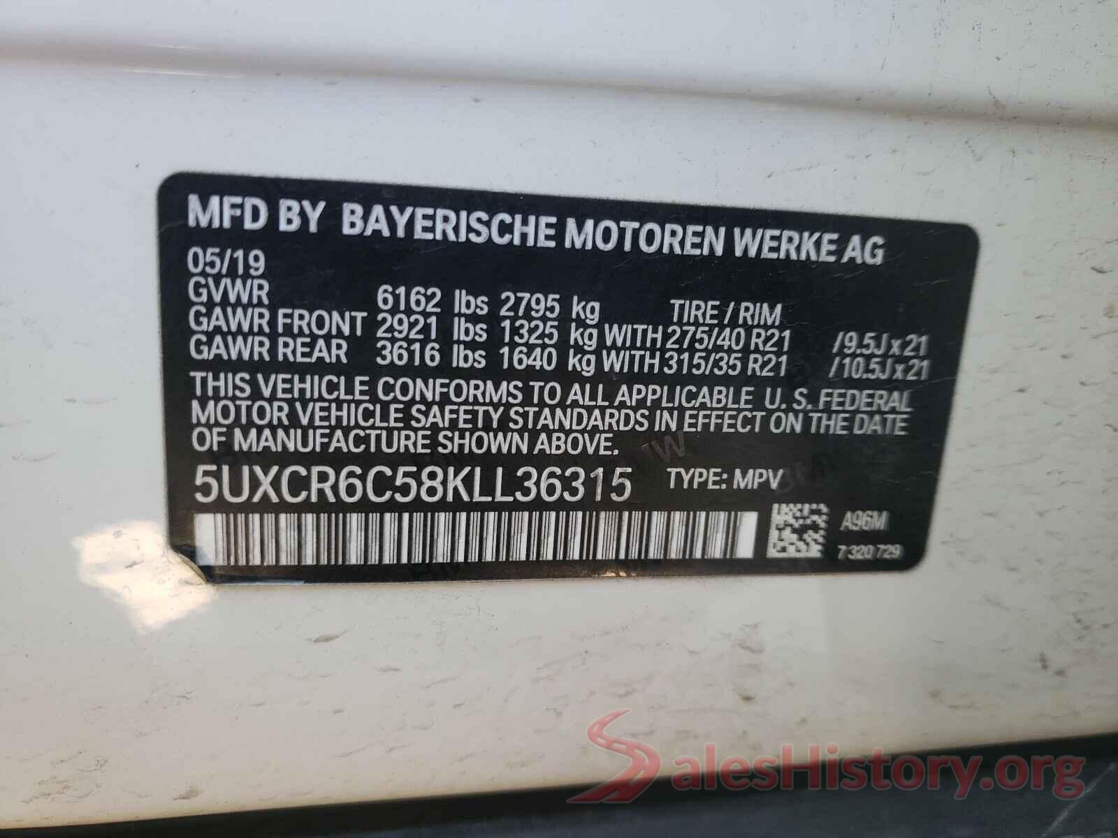 5UXCR6C58KLL36315 2019 BMW X5