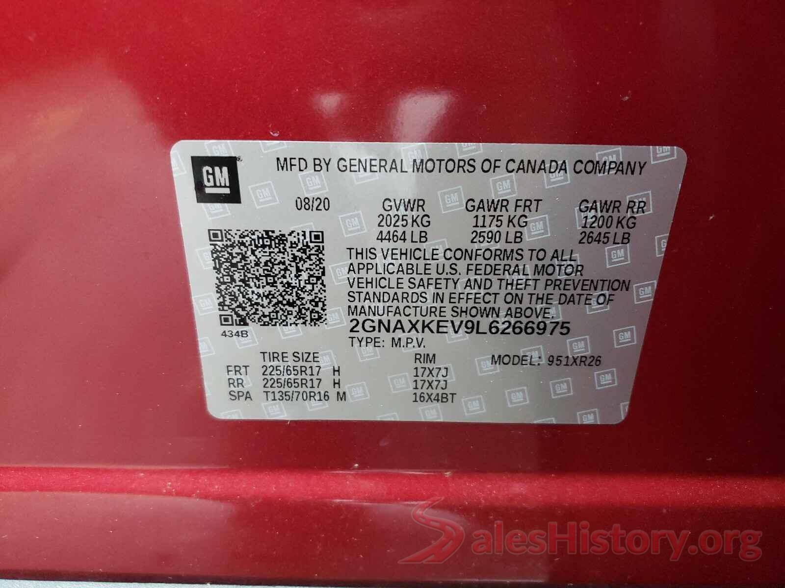 2GNAXKEV9L6266975 2020 CHEVROLET EQUINOX