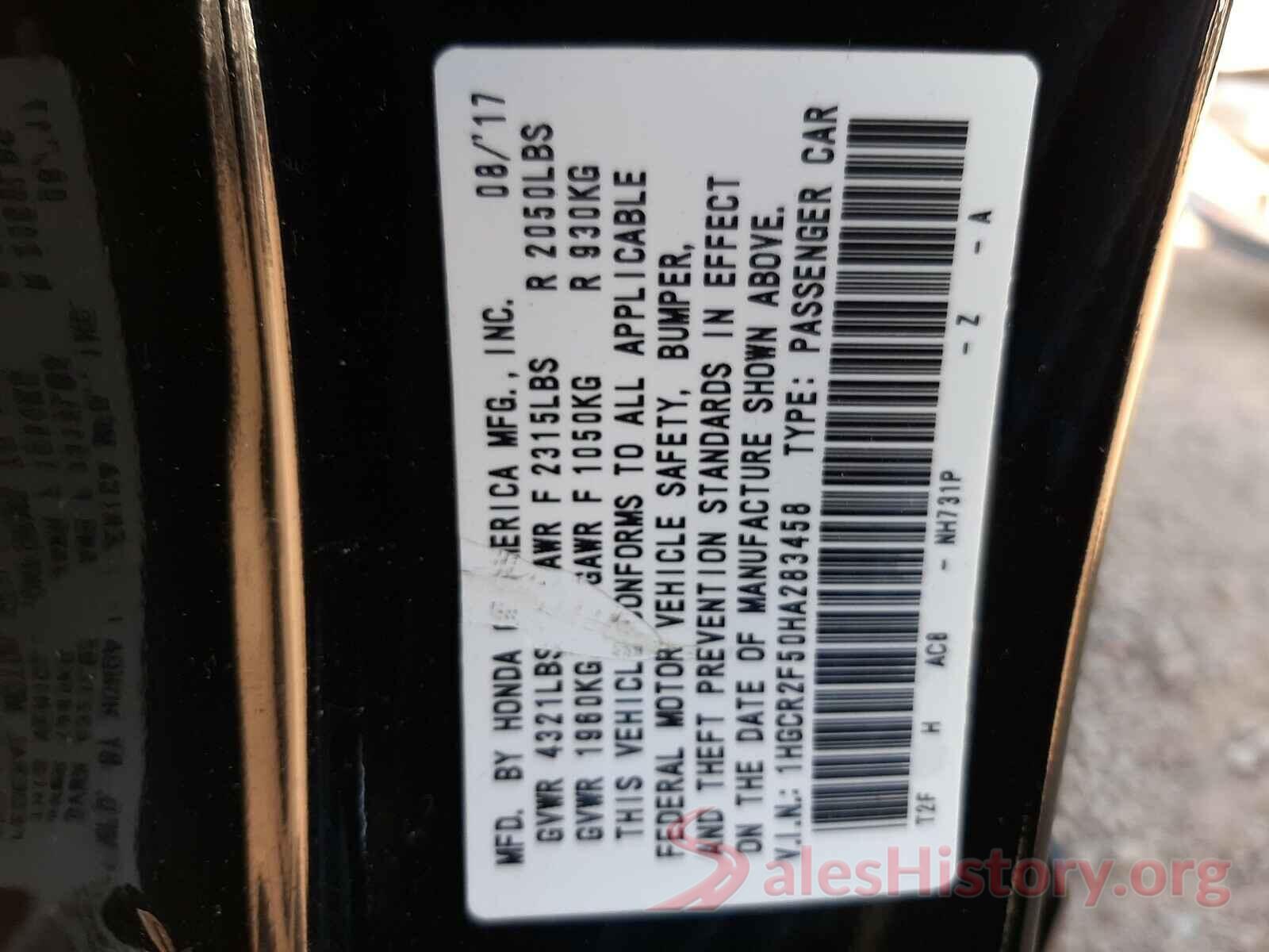 1HGCR2F50HA283458 2017 HONDA ACCORD