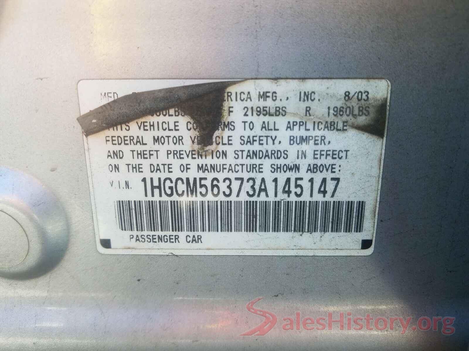 1HGCR2F19HA045203 2003 HONDA ACCORD