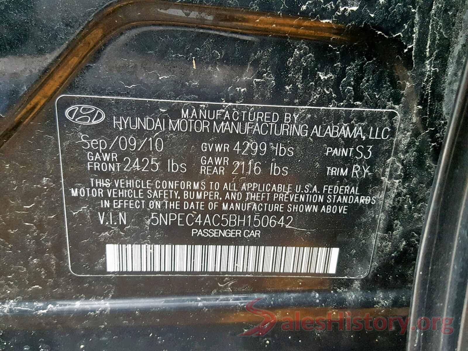 5NPEC4AC5BH150642 2011 HYUNDAI SONATA