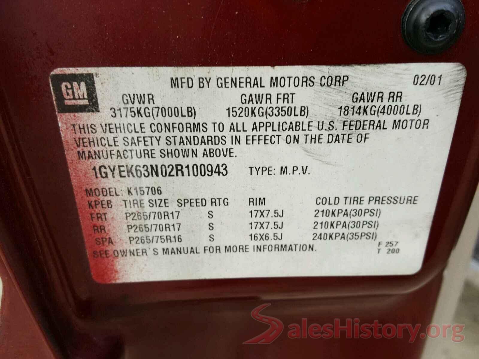 1FAHP2E80HG125405 2002 CADILLAC ESCALADE