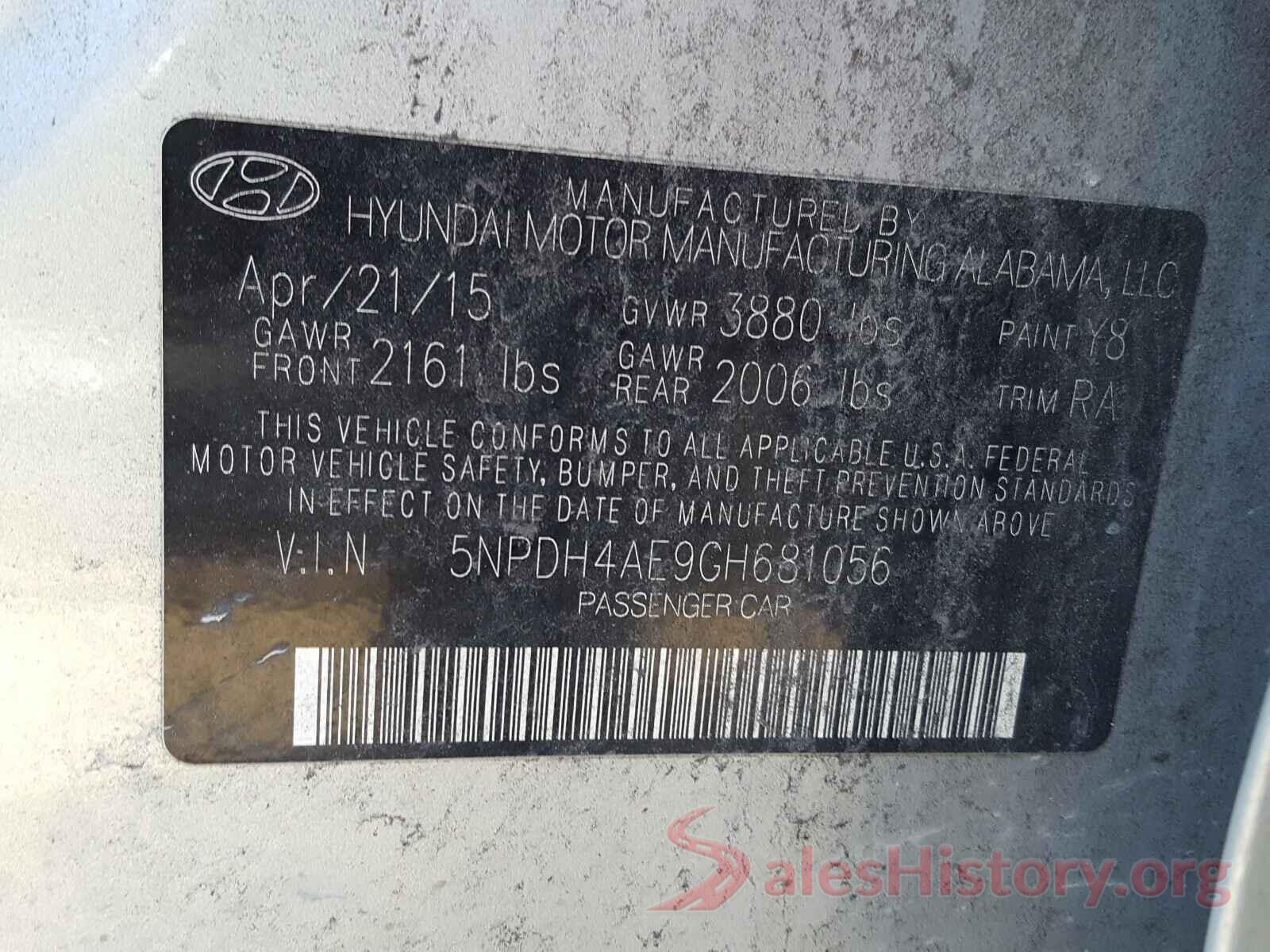 5NPDH4AE9GH681056 2016 HYUNDAI ELANTRA