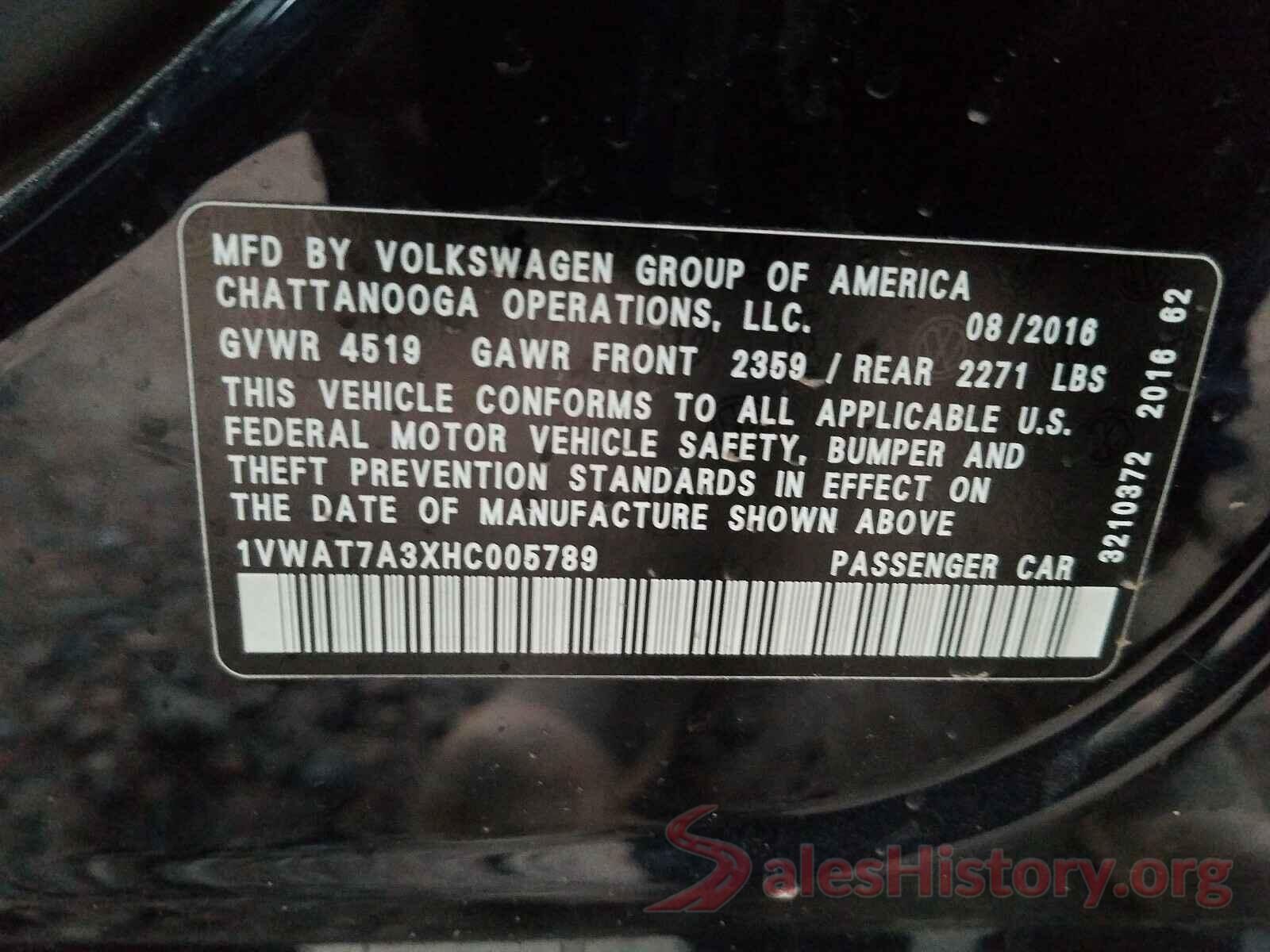 1VWAT7A3XHC005789 2017 VOLKSWAGEN PASSAT