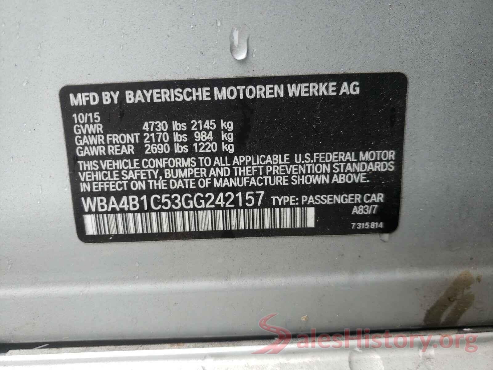 WBA4B1C53GG242157 2016 BMW 4 SERIES