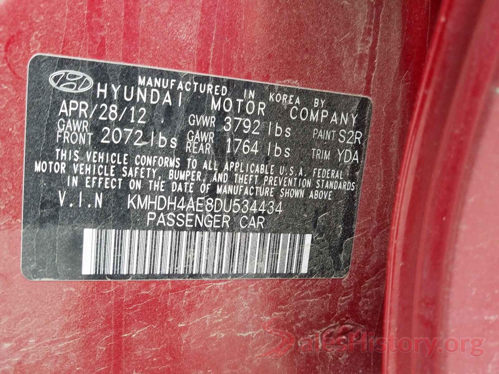 JTME6RFV4LD502034 2013 HYUNDAI ELANTRA