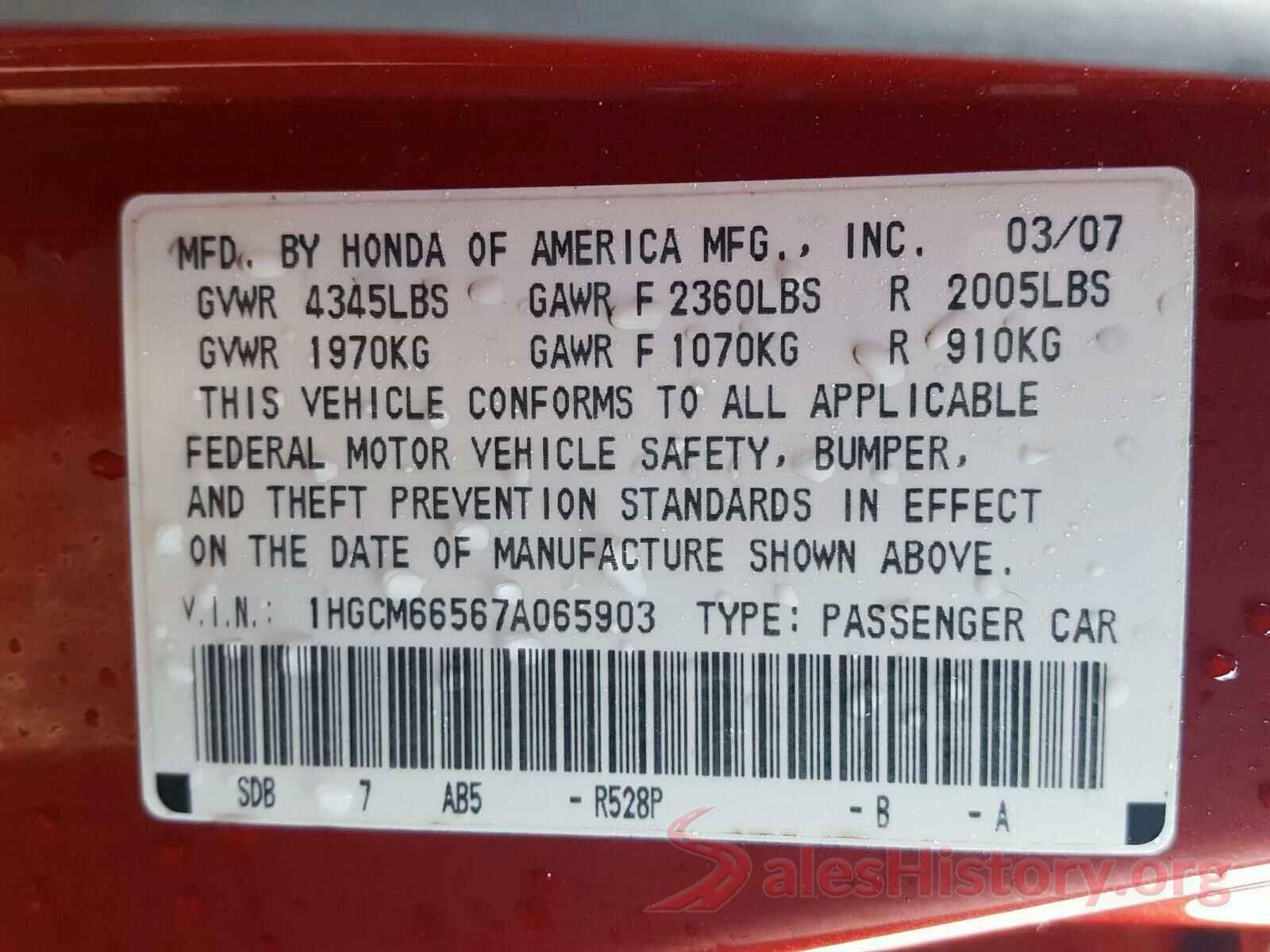 1N6AD0EV3KN767602 2007 HONDA ACCORD