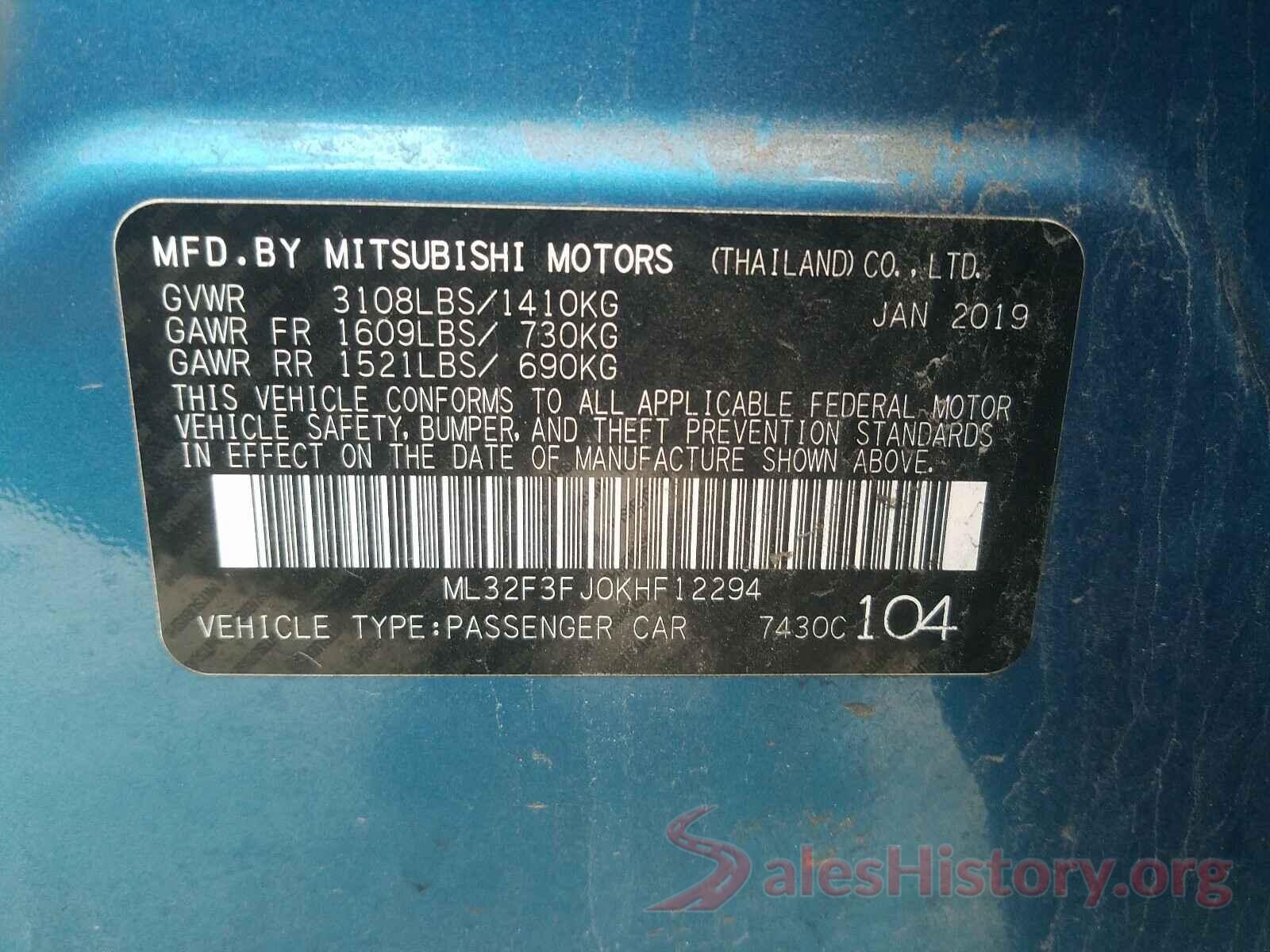 ML32F3FJ0KHF12294 2019 MITSUBISHI MIRAGE