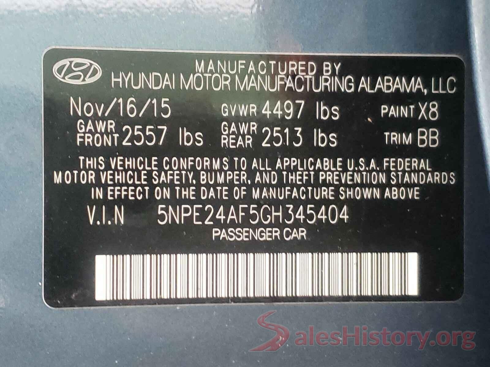 5NPE24AF5GH345404 2016 HYUNDAI SONATA