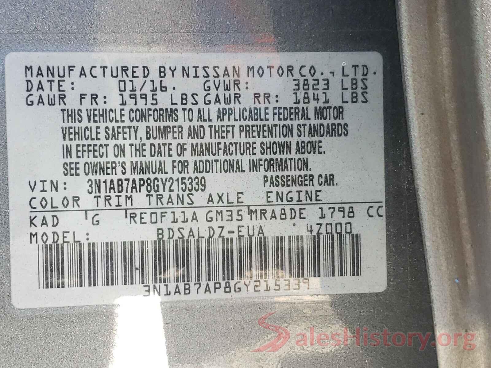 3N1AB7AP8GY215339 2016 NISSAN SENTRA