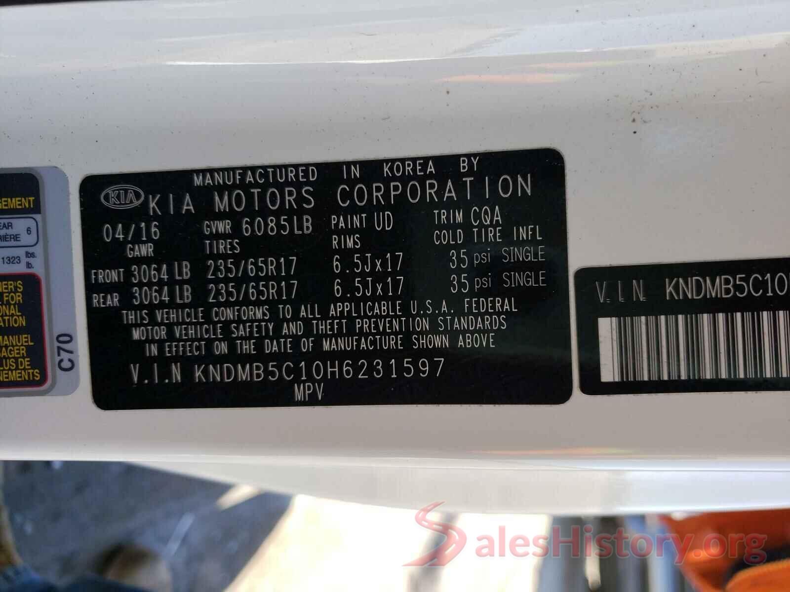 KNDMB5C10H6231597 2017 KIA SEDONA