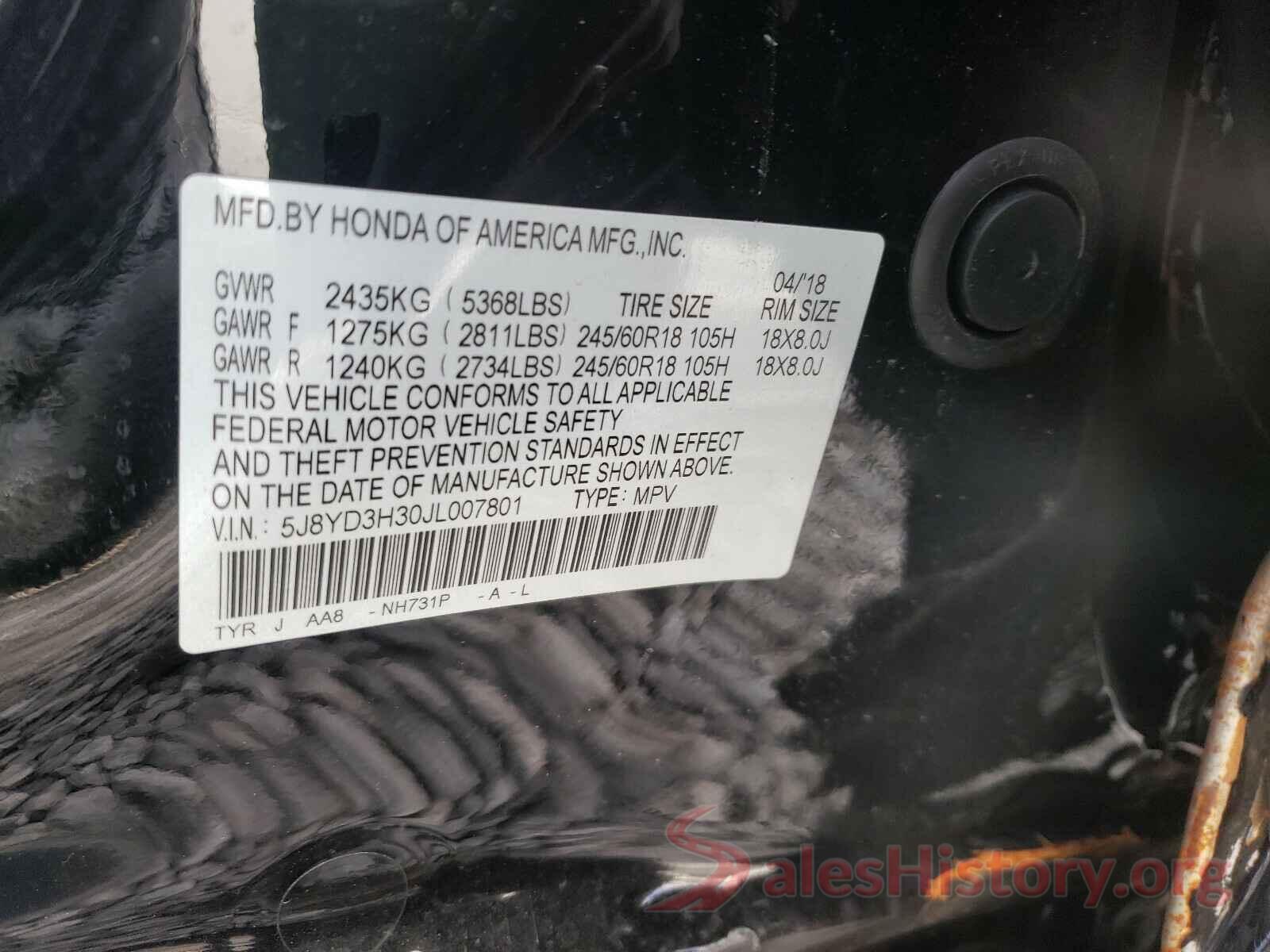 1C6HJTAG8LL213236 2018 ACURA MDX