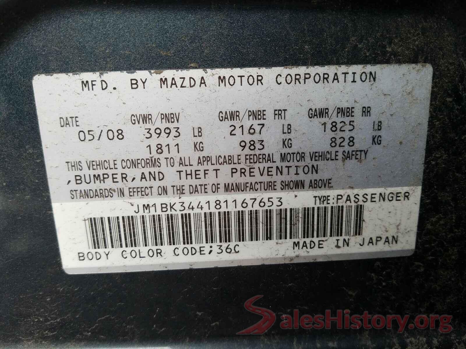 3N1AB7AP5JY275926 2008 MAZDA 3