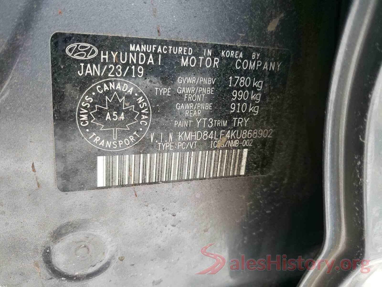 KMHD84LF4KU868902 2019 HYUNDAI ELANTRA