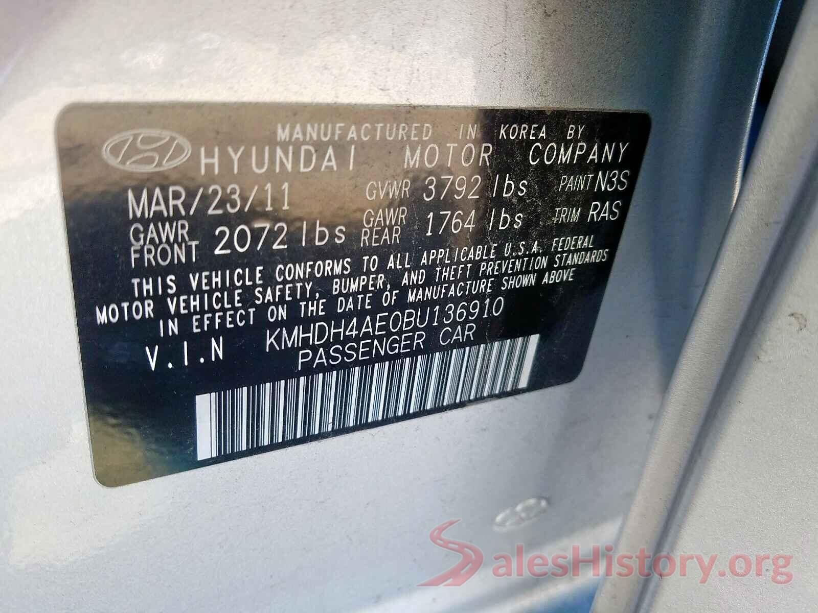 5TFRX5GN7JX103782 2011 HYUNDAI ELANTRA