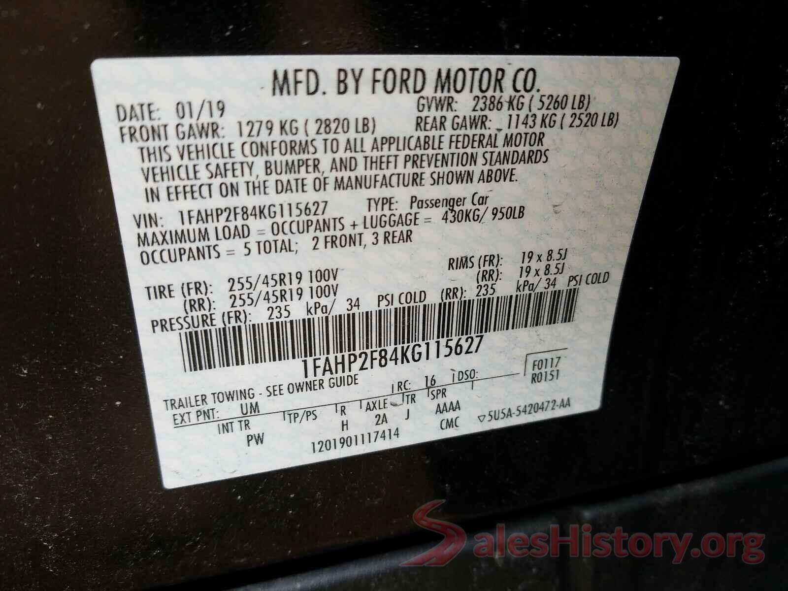 1FAHP2F84KG115627 2019 FORD TAURUS