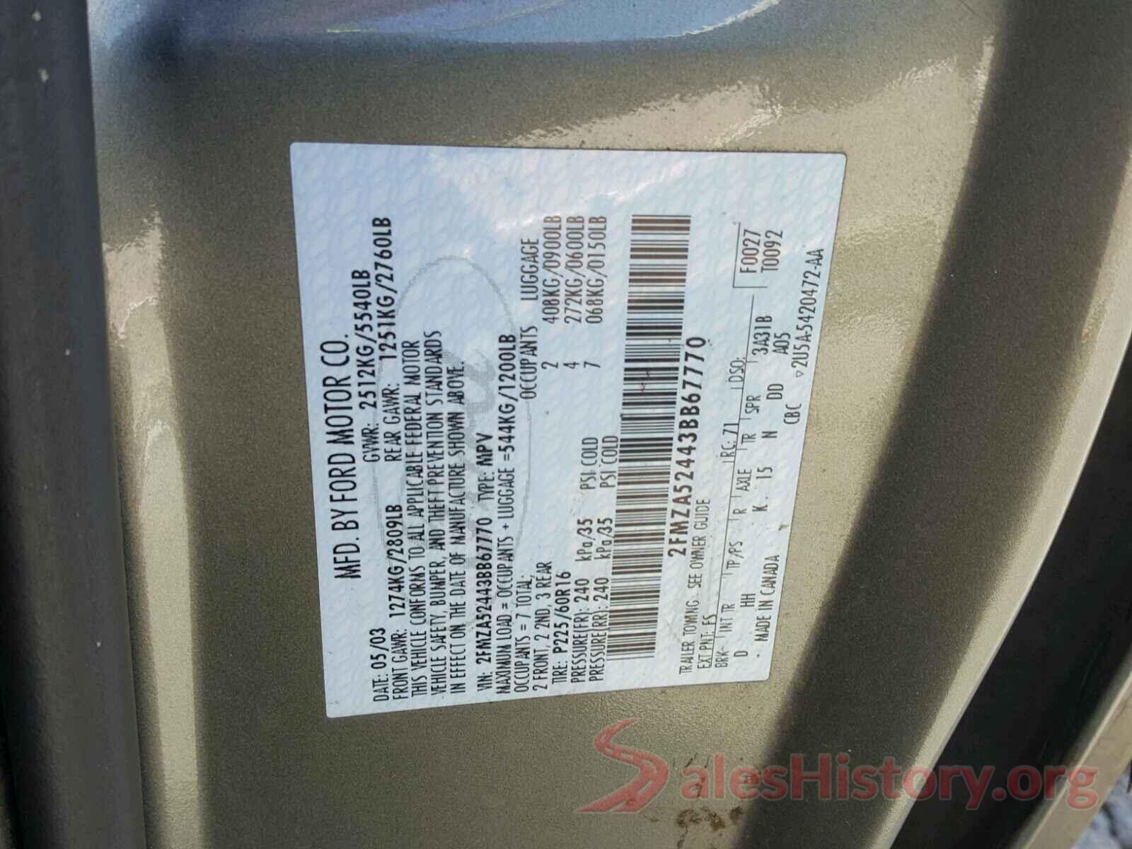 5XYPG4A3XHG249034 2003 FORD WINDSTAR