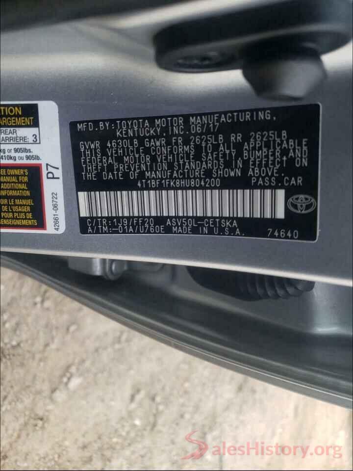 4T1BF1FK8HU804200 2017 TOYOTA CAMRY