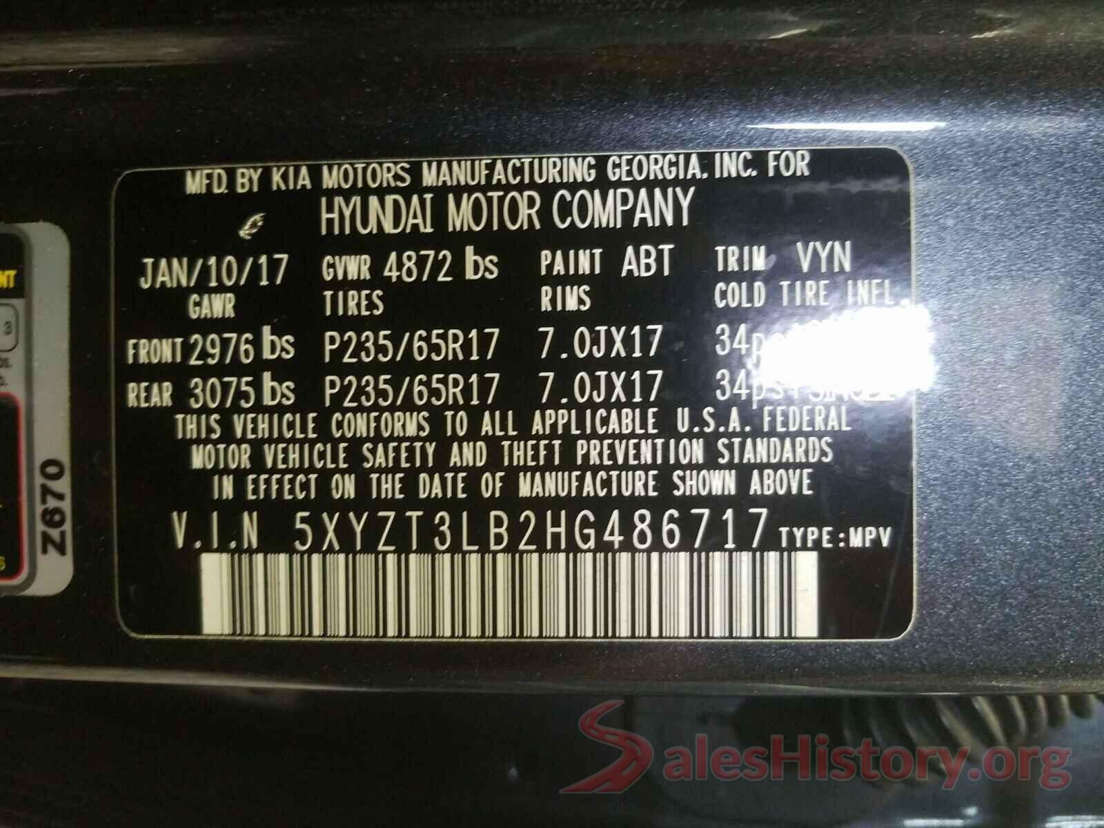 5XYZT3LB2HG486717 2017 HYUNDAI SANTA FE