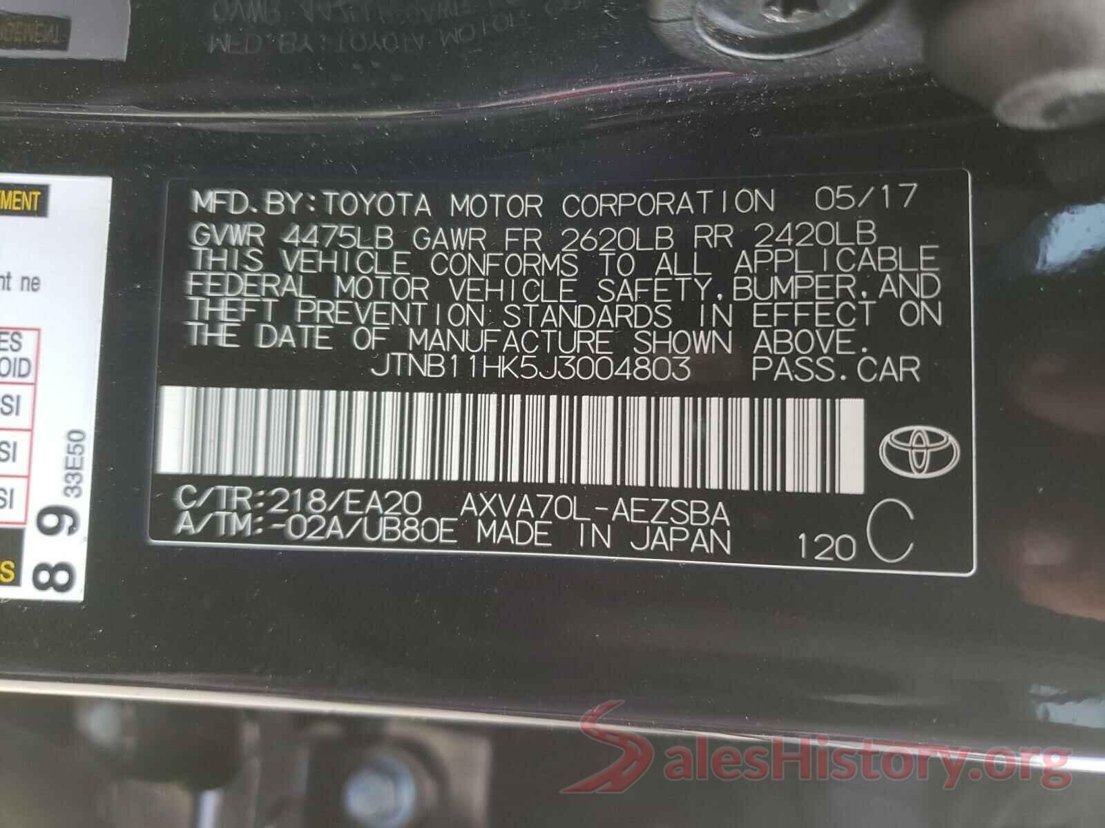 JTNB11HK5J3004803 2018 TOYOTA CAMRY