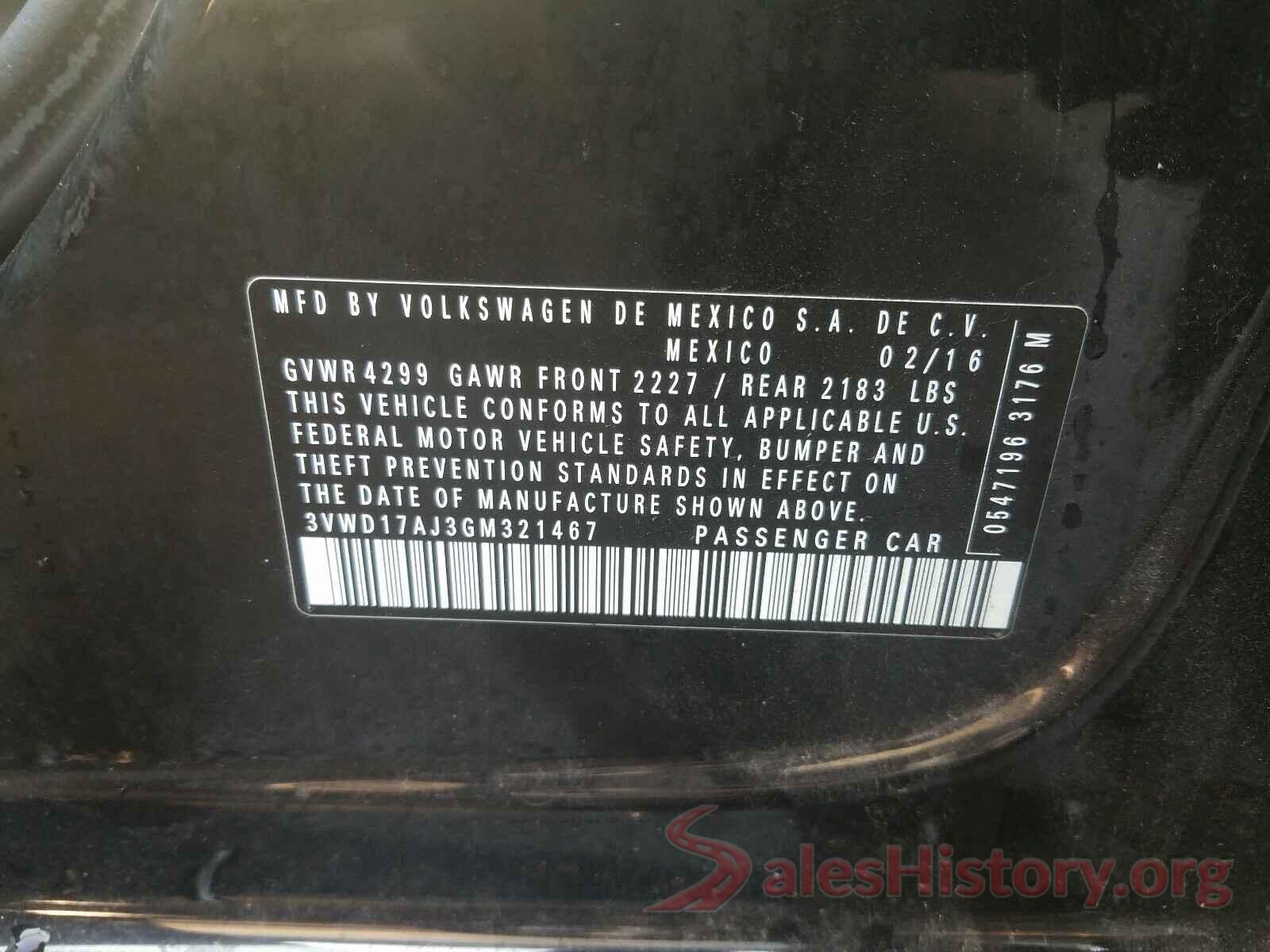 3VWD17AJ3GM321467 2016 VOLKSWAGEN JETTA