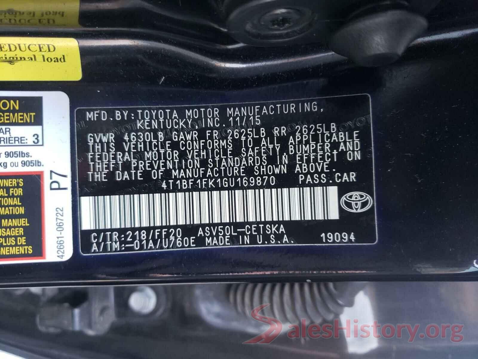 4T1BF1FK1GU169870 2016 TOYOTA CAMRY