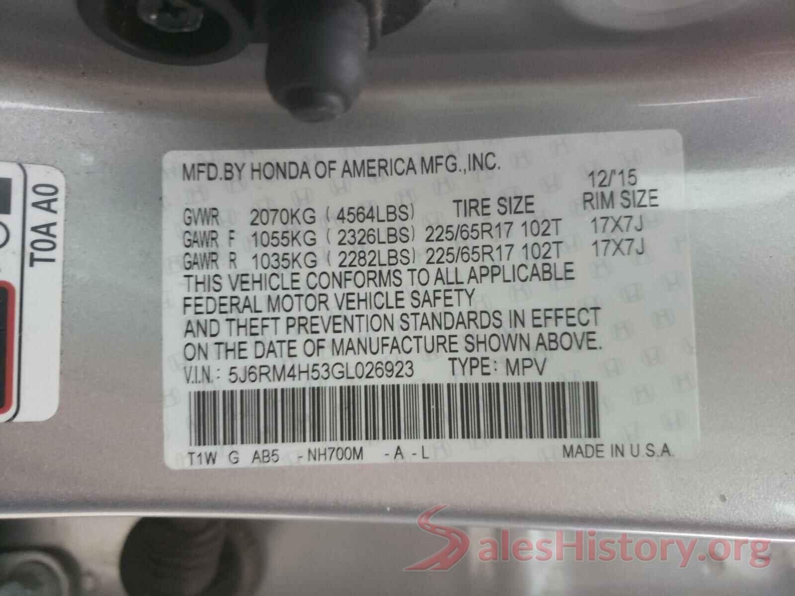 5NPE24AF2GH363939 2016 HONDA CRV